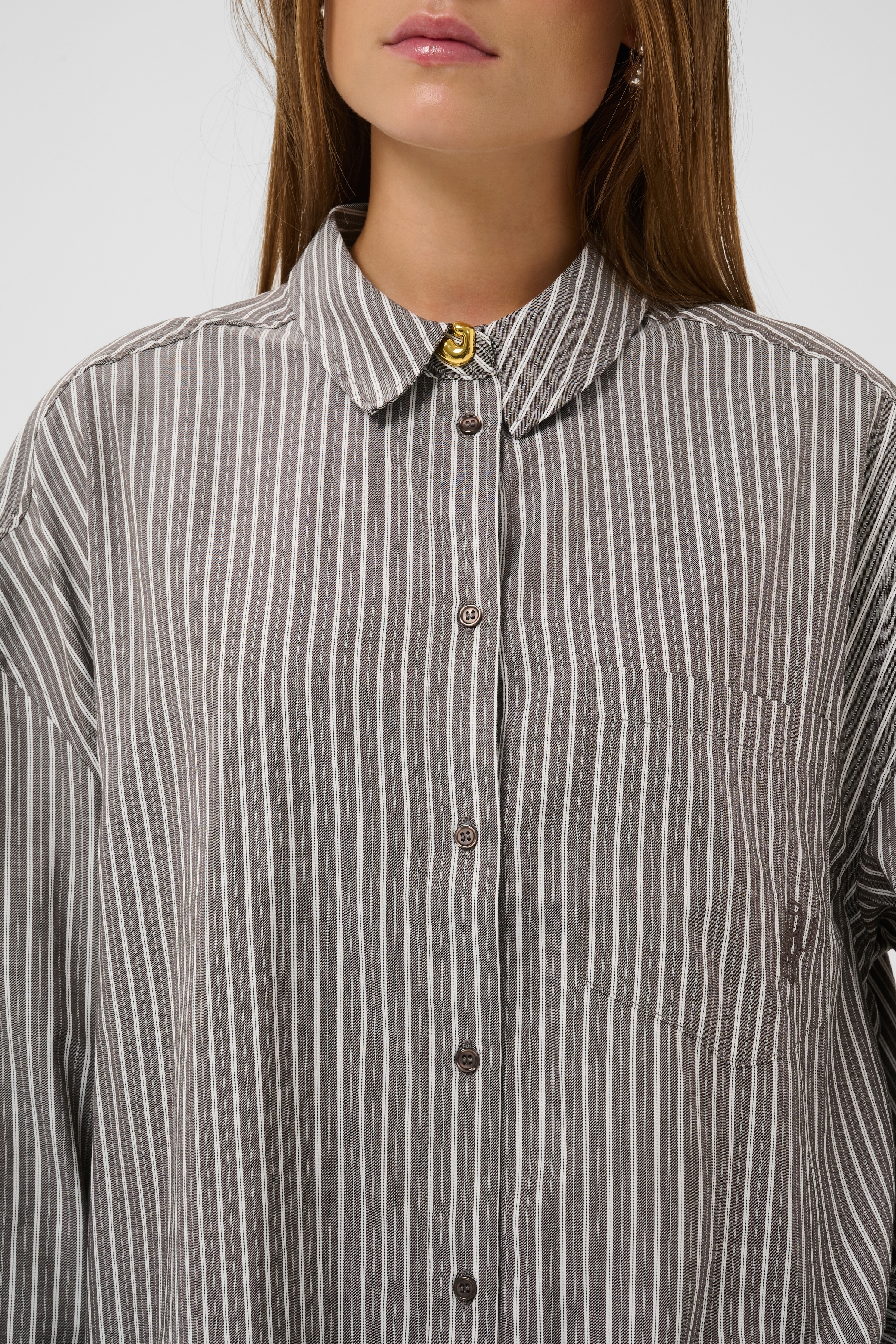 CUmanga Oversized Shirt Brown/White Stripe Randig Skjorta - 6