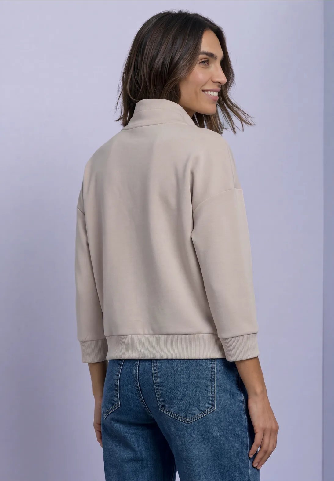 Silk Look Jacket w. Rib Details - Clay Sand - Street One - 3