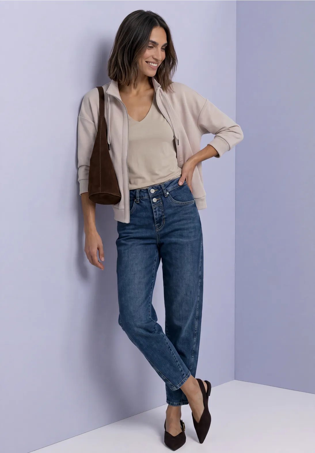 Silk Look Jacket w. Rib Details - Clay Sand - Street One