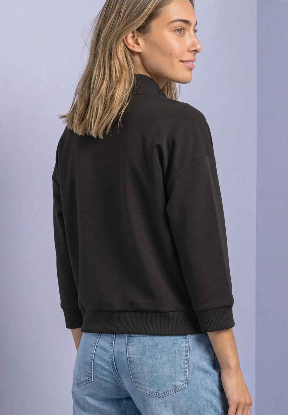 Silk Look Jacket w. Rib Details - Black Coffee - Street One - 3