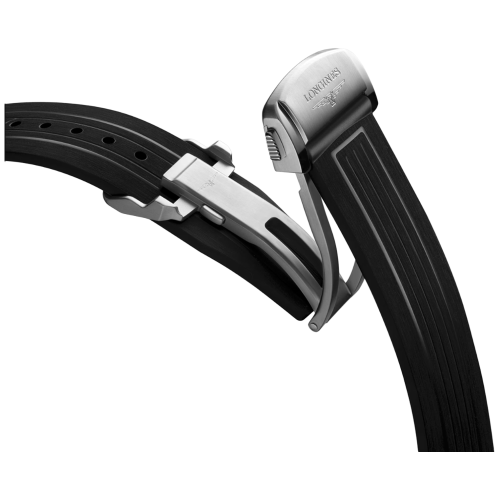 Longines svart gummiband med viklås