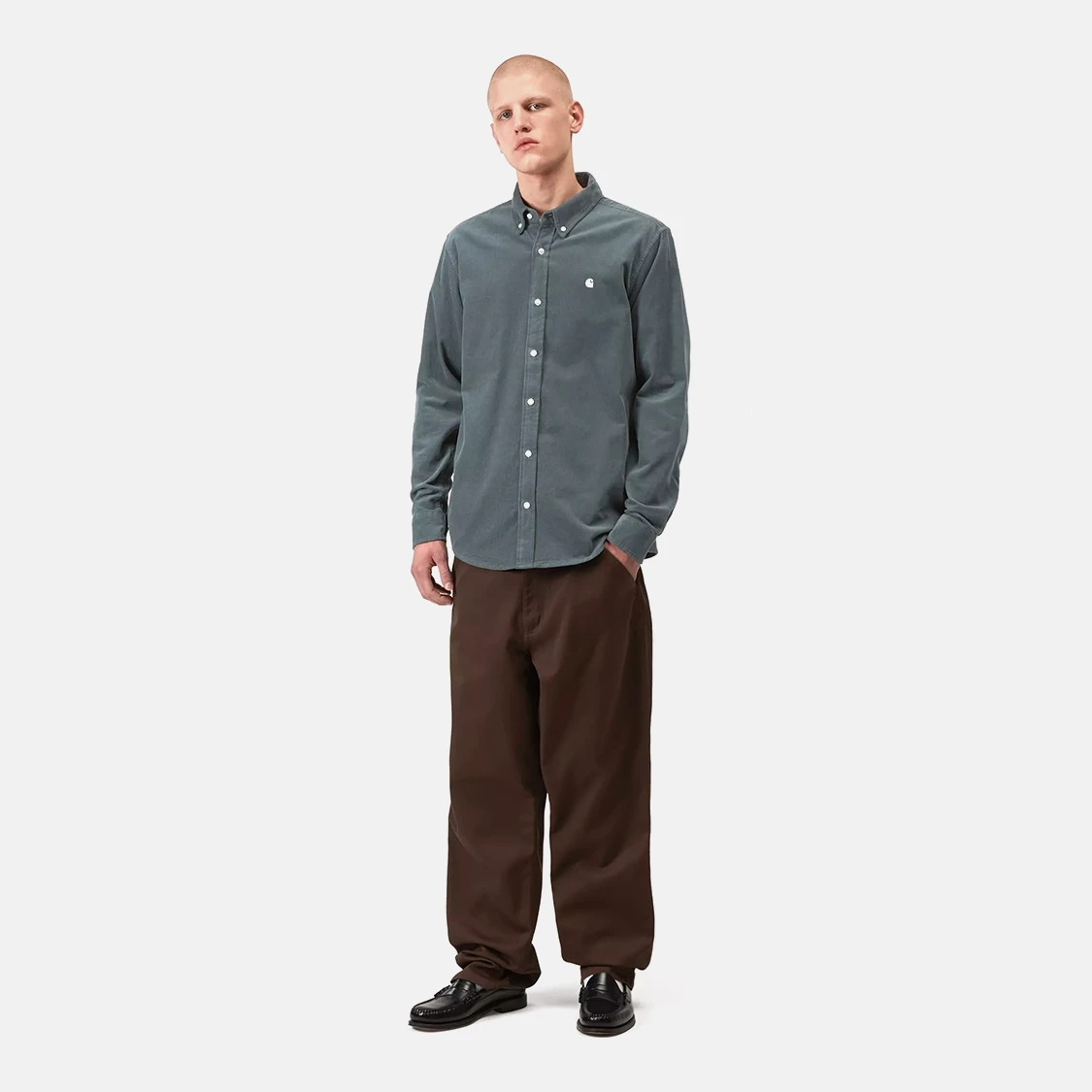 Carhartt WIP - Madison Fine Cord Long Sleeve Shirt Cozy Blue/Wax - 3