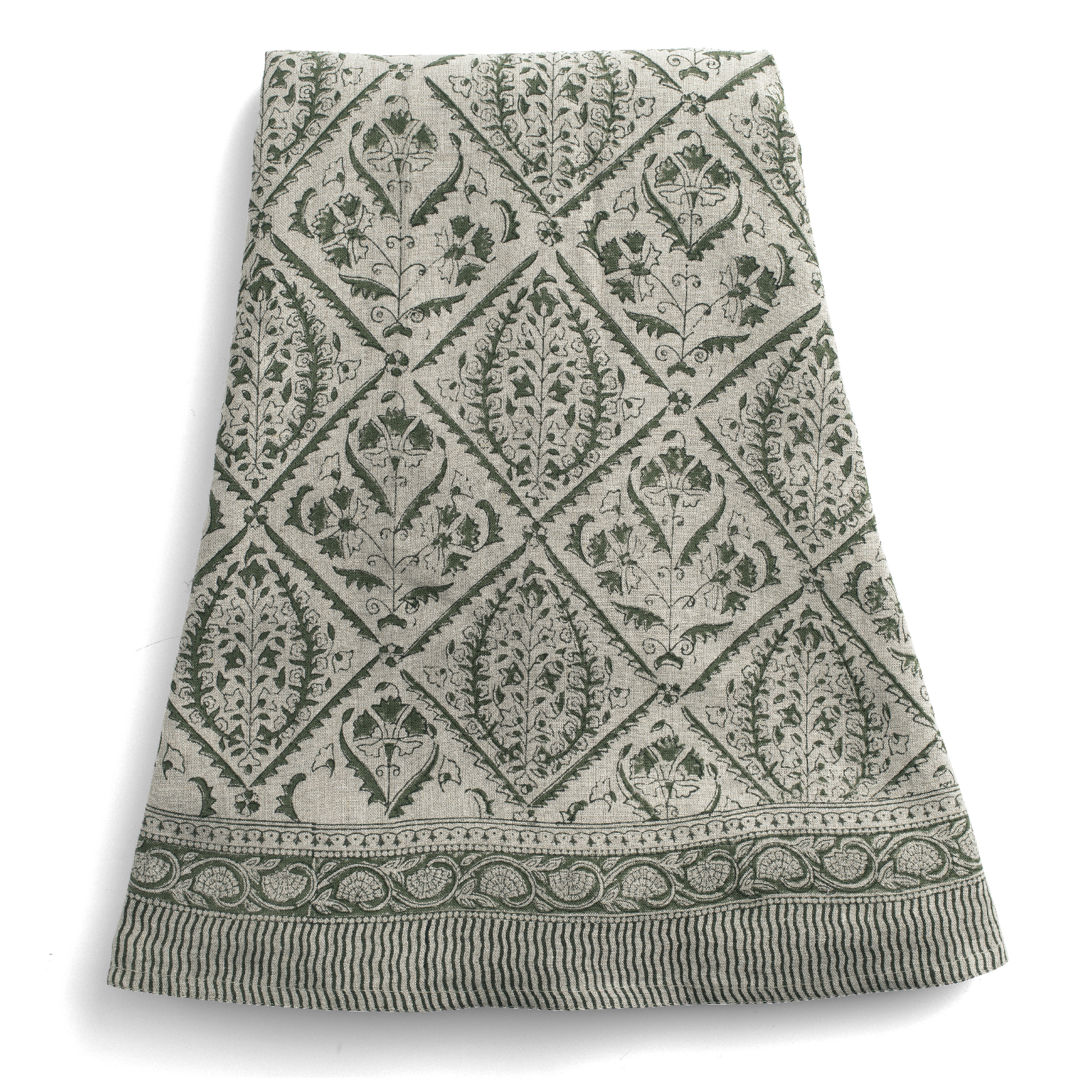 Rund linneduk Jaipur Moss Green Ø220 cm