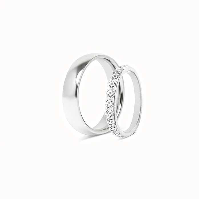Set med Förlovningsringar - 1 Slät Silverring 5mm & 1 Alliansring 3mm