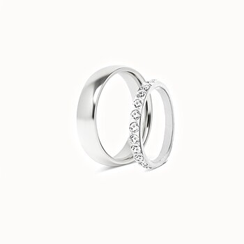 Set med Förlovningsringar - 1 Slät Silverring 5mm & 1 Alliansring 3mm