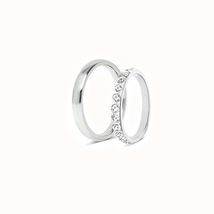 Setti trúlofunarhrings – 1 einfaldur silfurhringur (3 mm) og 1 brúðkaupahringur (3 mm)