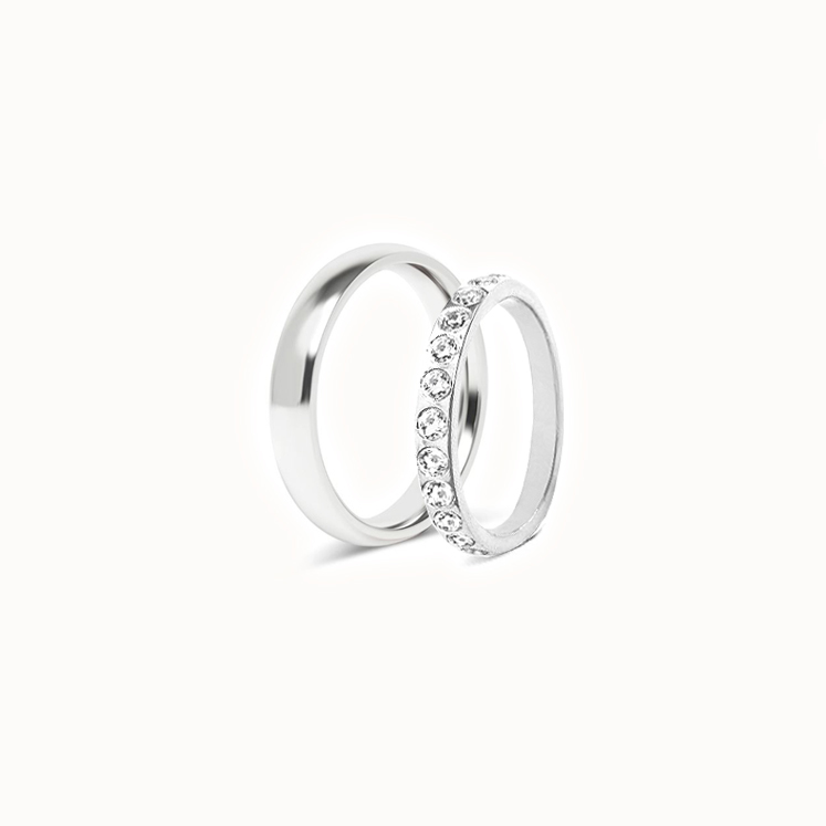 Set med Förlovningsringar - 1 Slät Silverring 4mm & 1 Alliansring 3mm