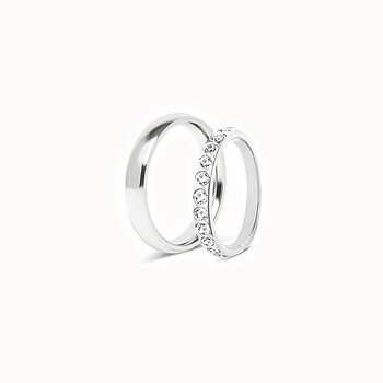 Set med Förlovningsringar - 1 Slät Silverring 4mm & 1 Alliansring 3mm