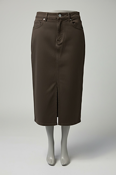 Long Denim Skirt Coated Brown 