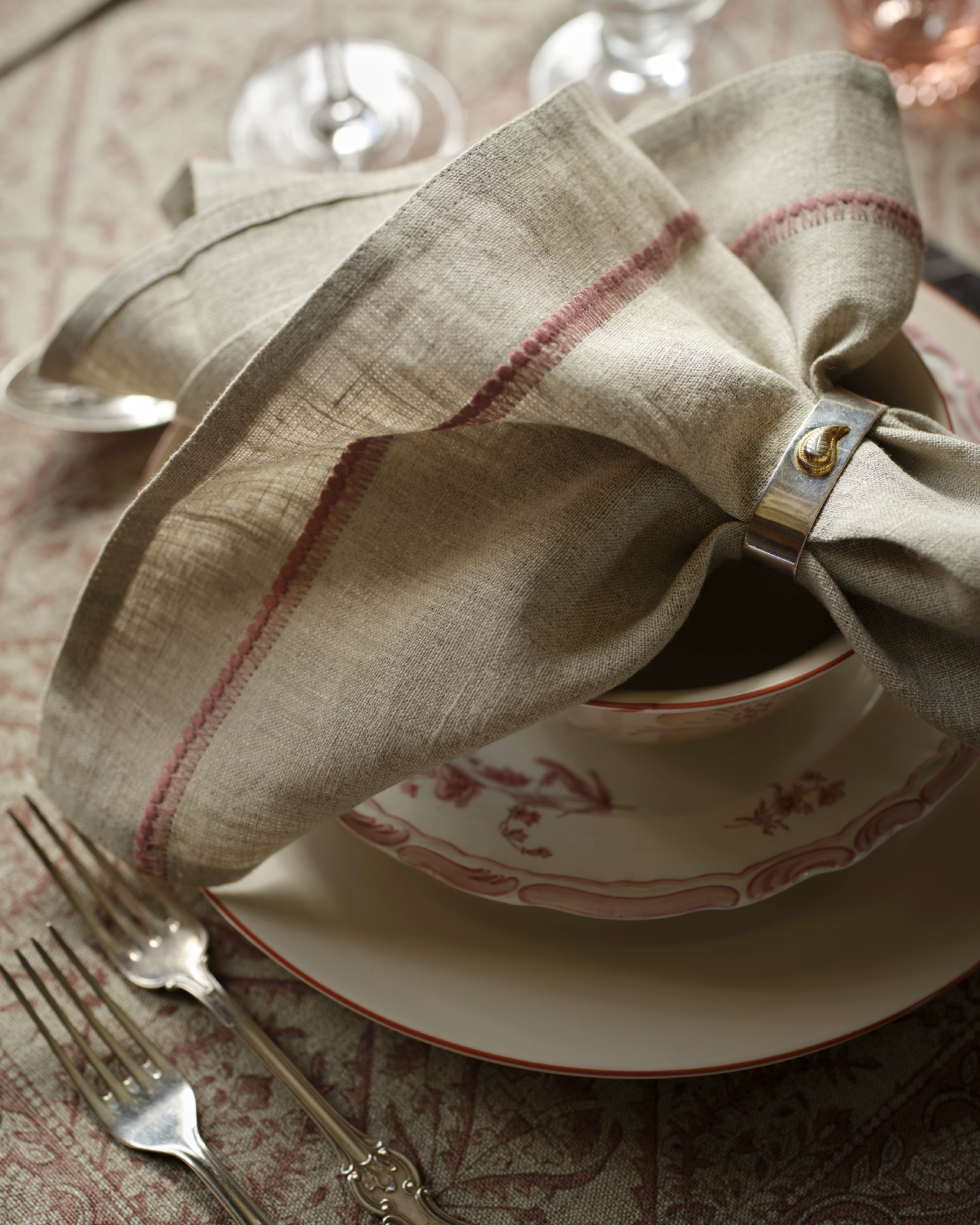 Linneservetter Embroidery Old Rose – 2 st. - 4