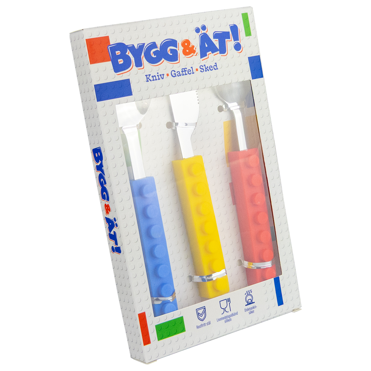 BYGG & ÄT! Kniv, gaffel och sked. Rostfritt och silikon.