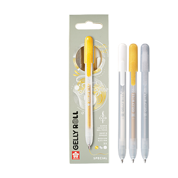 Sakura Gelly Roll Retractable – guld, silver och vit, 3-pack / Sakura Gelly Roll Gelpennor – Specialset 3-pack