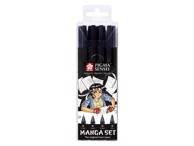 Sakura Pigma Sensei Manga – svarta pennor, 4-pack / Manga Set Pigma Sensei 4-pieces