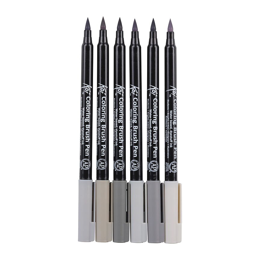 Sakura Koi Coloring Brush Pen Urban – grå toner, 6-pack / Koi Colouring Brush Pen Set 6 Urban colours - 2