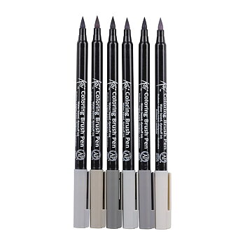Sakura Koi Coloring Brush Pen Urban – grå toner, 6-pack / Koi Colouring Brush Pen Set 6 Urban colours