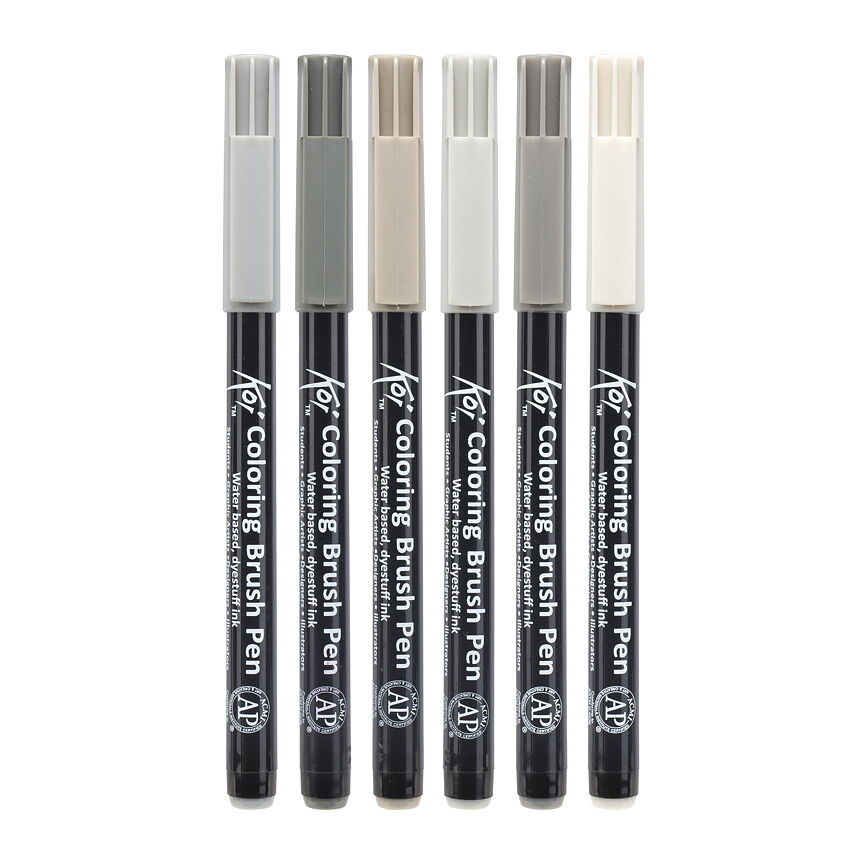 Sakura Koi Coloring Brush Pen Urban – grå toner, 6-pack / Koi Colouring Brush Pen Set 6 Urban colours - 3