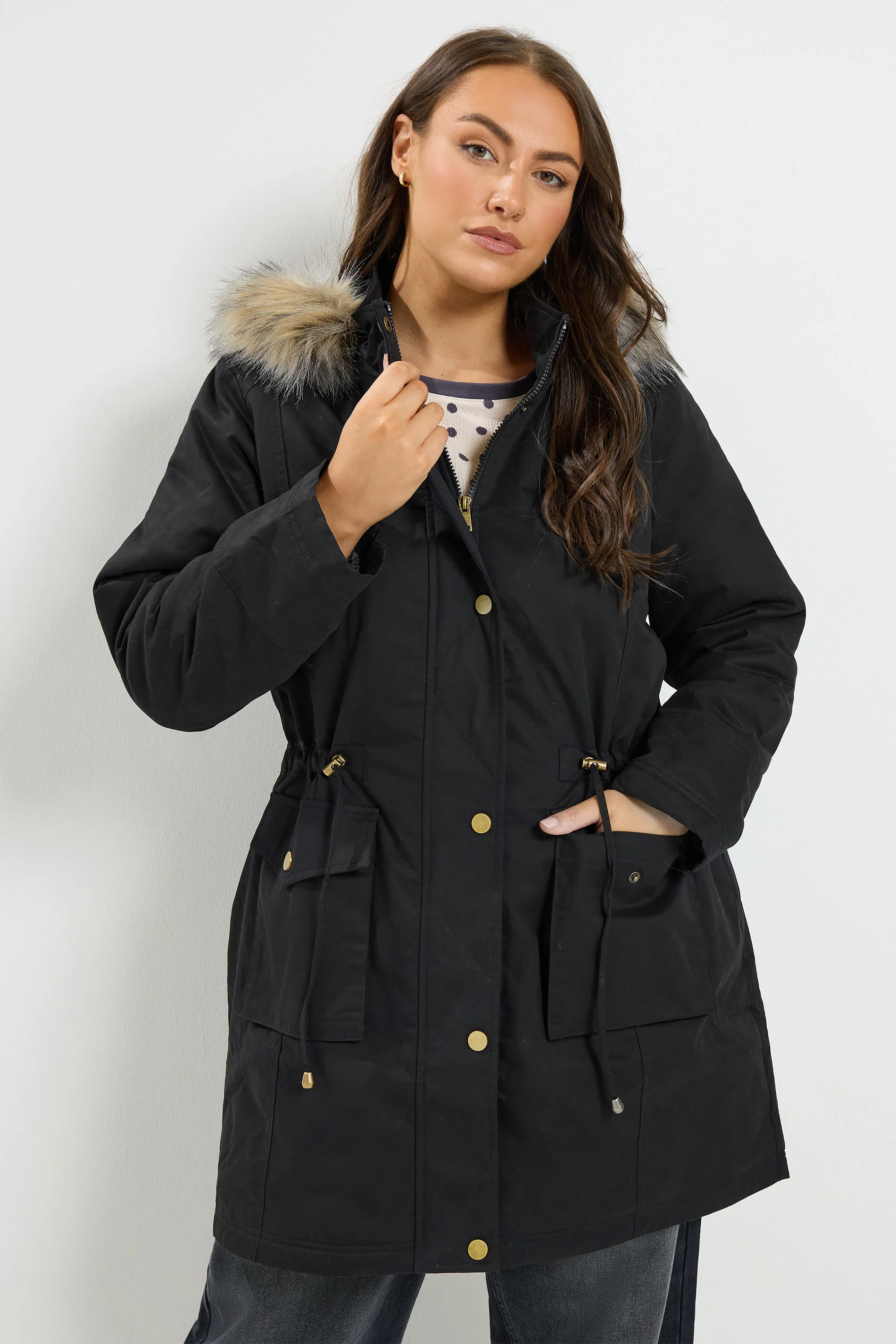 Parkas med fleecefoder, svart 