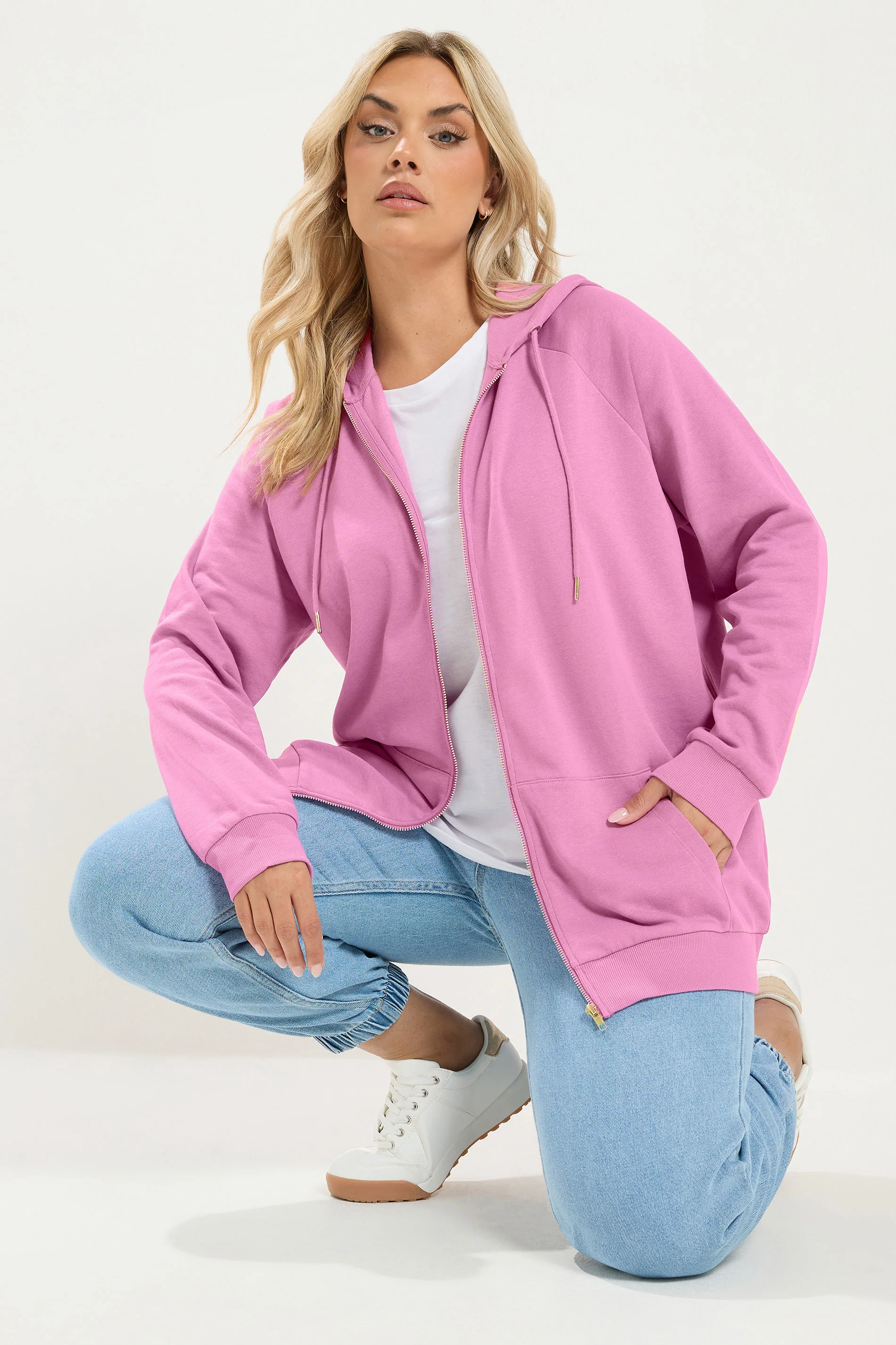 Hoodtröja med fickor, rosa  - 2