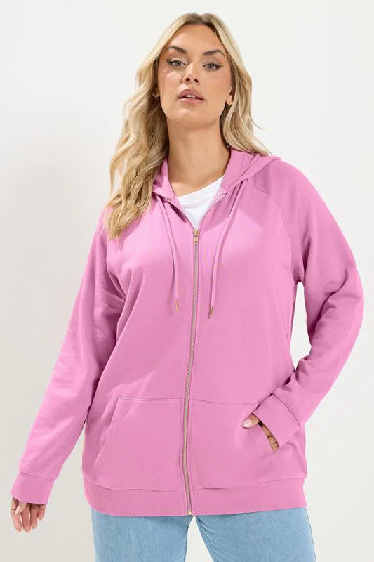 Hoodtröja med fickor, rosa 