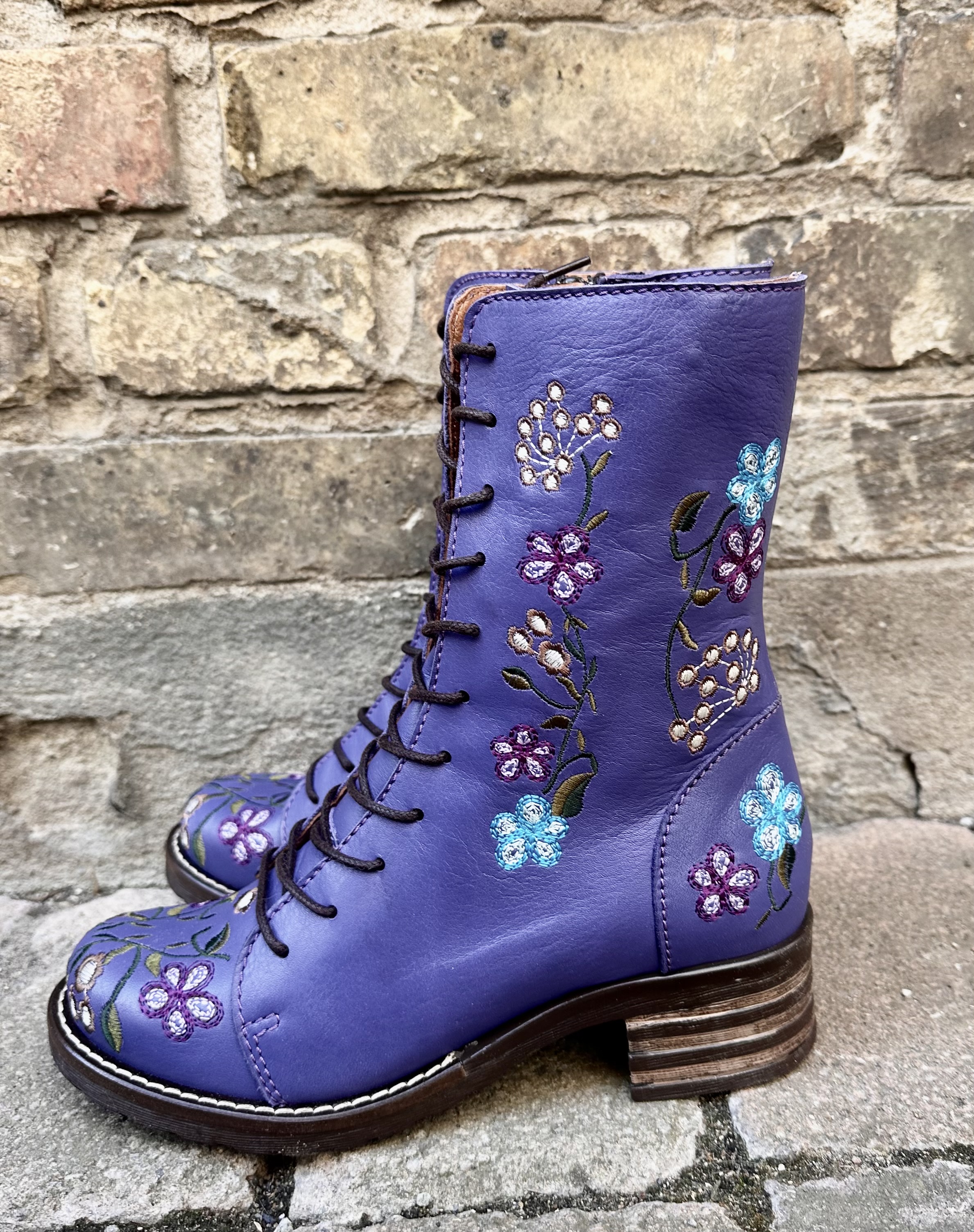 Brako Military Flower Power blommiga kängor med lila och turkosa blommor, lila - 2