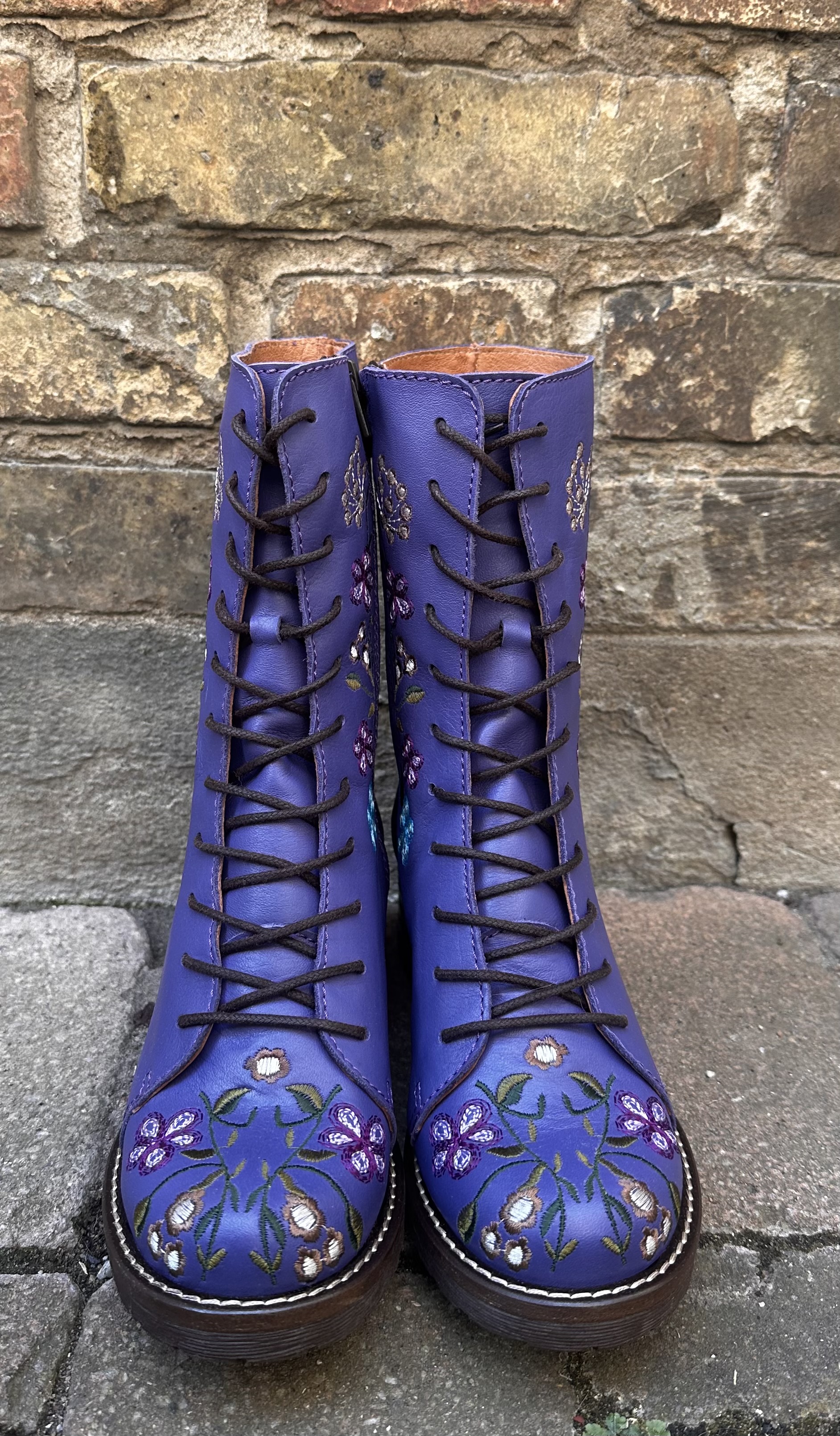 Brako Military Flower Power blommiga kängor med lila och turkosa blommor, lila - 3