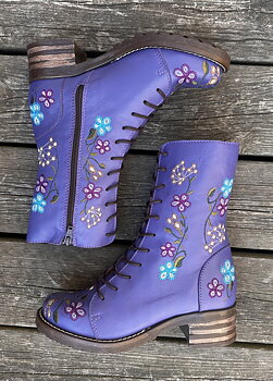 Brako Military Flower Power blommiga kängor med lila och turkosa blommor, lila
