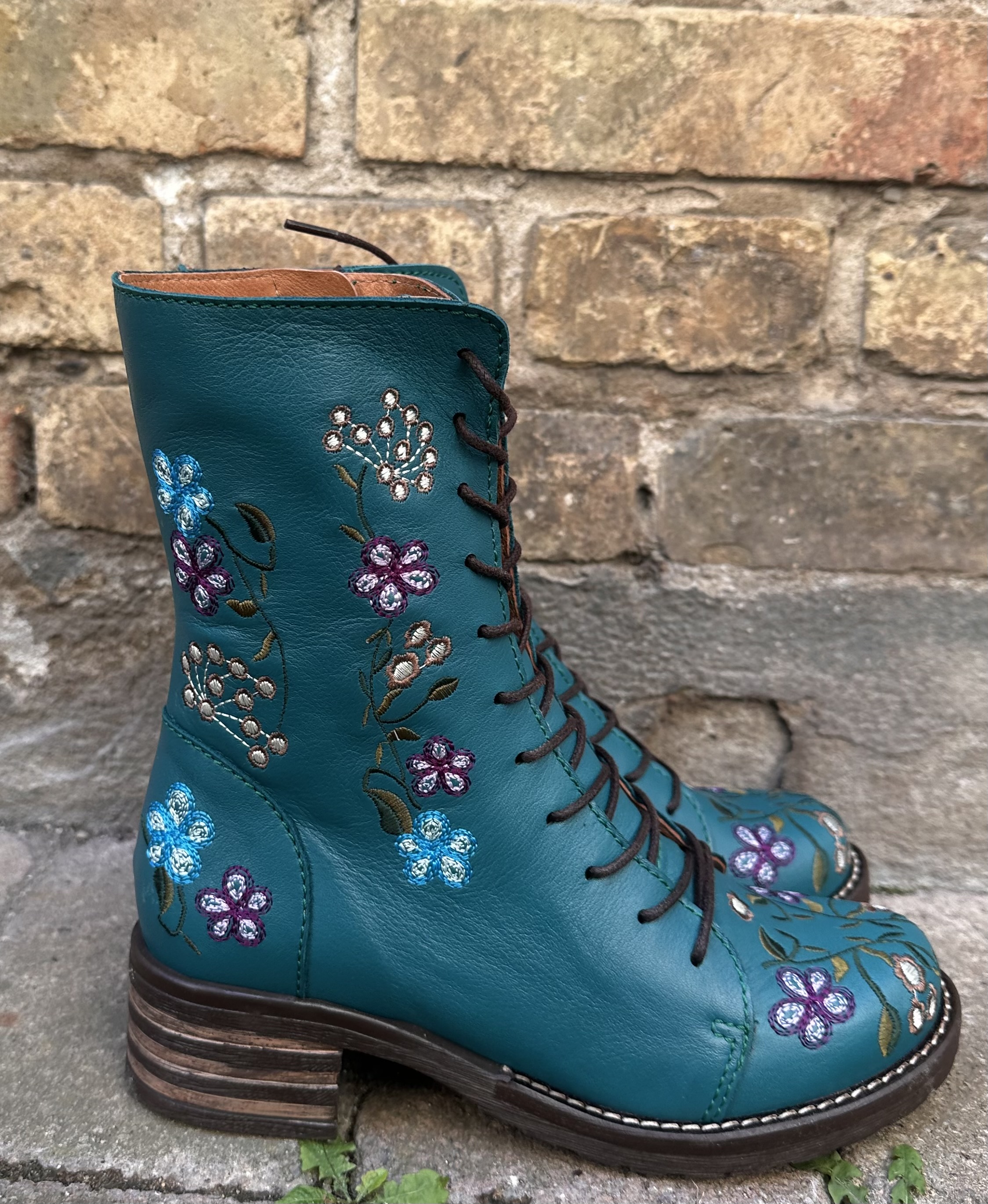 Brako Military Flower Power blommiga kängor med lila och turkosa blommor, petrol - 2