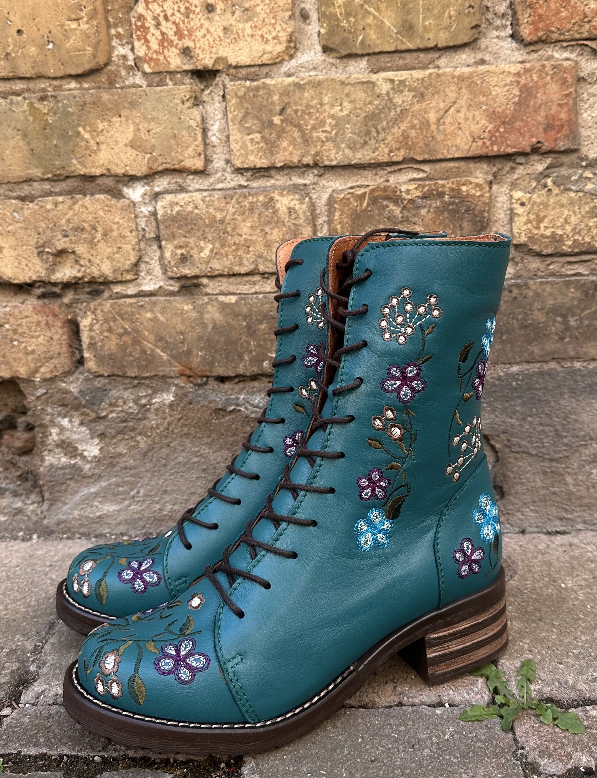 Brako Military Flower Power blommiga kängor med lila och turkosa blommor, petrol - 4