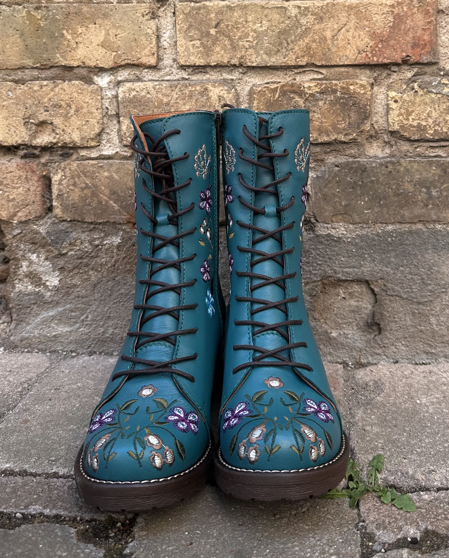 Brako Military Flower Power blommiga kängor med lila och turkosa blommor, petrol - 3