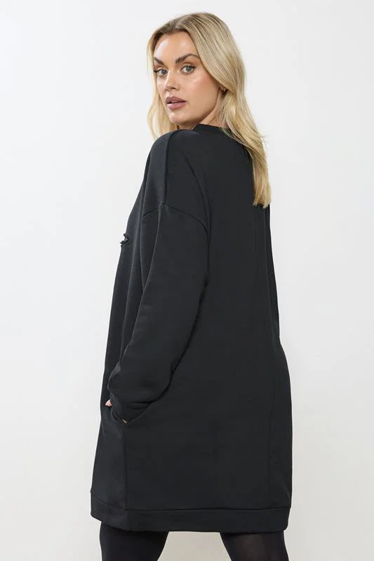 Sweatshirtklänning med fickor, svart  - 2