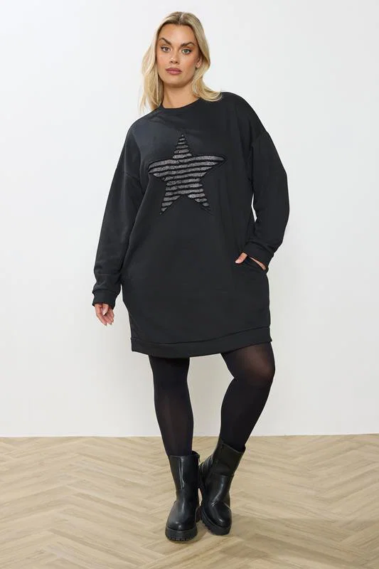 Sweatshirtklänning med fickor, svart 