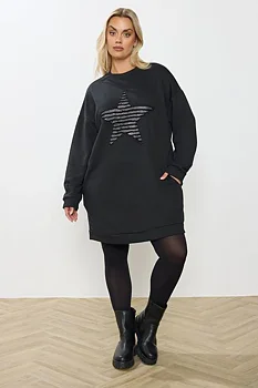 Sweatshirtklänning med fickor, svart 