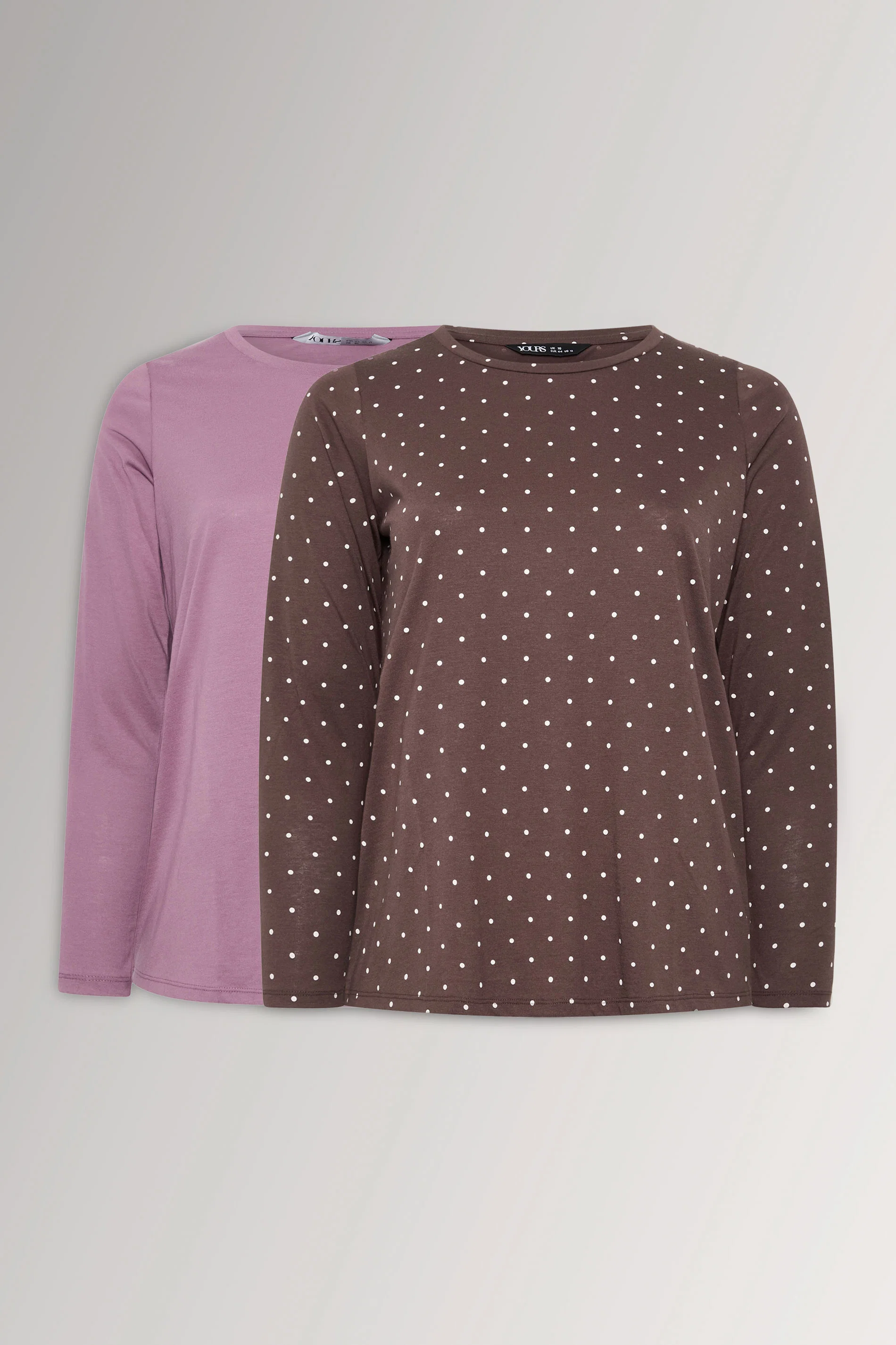 2-pack långärmad topp, brunprickig/lila 