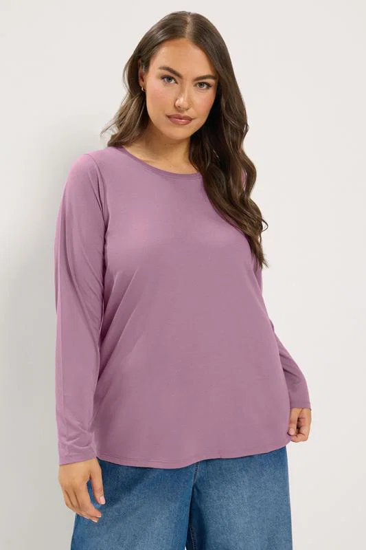 2-pack långärmad topp, brunprickig/lila  - 2