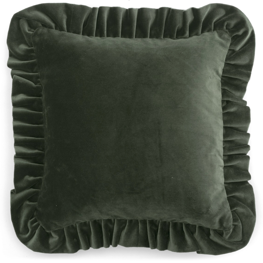 Kuddfodral Velvet Moss Green med volang