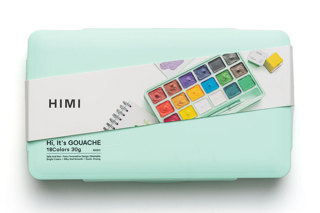 HIMI Jelly Cup gouachefärg – 18 färger och 3 penslar, grön / HIMI Jelly Cup Gouache Set 18+3 Brushes Green
