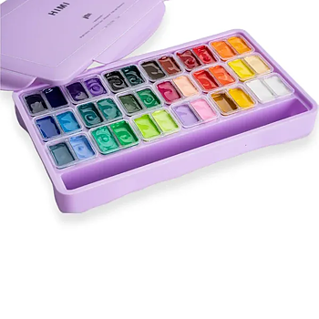 HIMI Twin Cup gouachefärg – 36 färger och 3 penslar, lila / HIMI Twin Cup Gouache Set 36+3 Brushes Purple