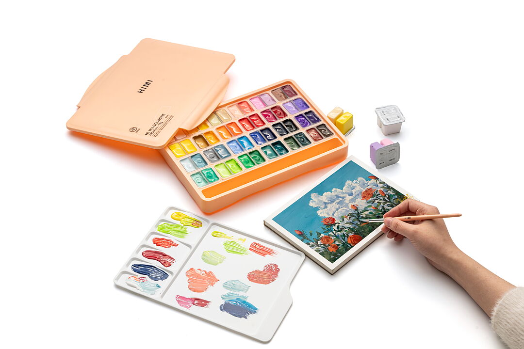 HIMI Twin Cup gouachefärg – 48 färger, persika / HIMI Twin Cup Gouache Set 48 Peach Fuzz - 3