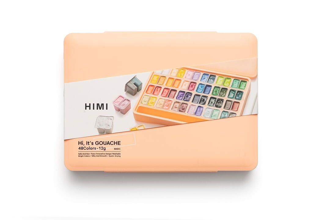 HIMI Twin Cup gouachefärg – 48 färger, persika / HIMI Twin Cup Gouache Set 48 Peach Fuzz