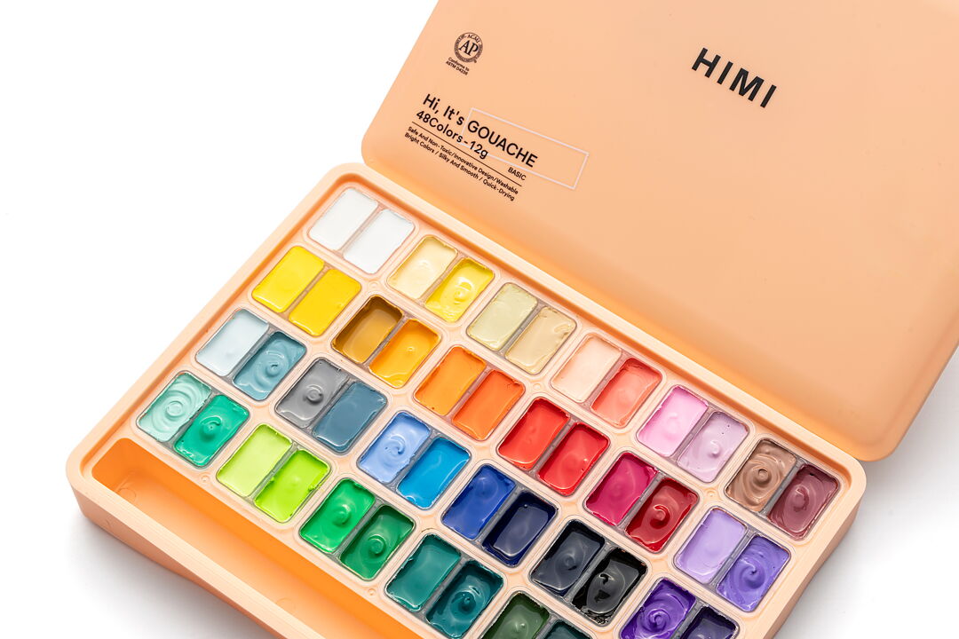 HIMI Twin Cup gouachefärg – 48 färger, persika / HIMI Twin Cup Gouache Set 48 Peach Fuzz - 2