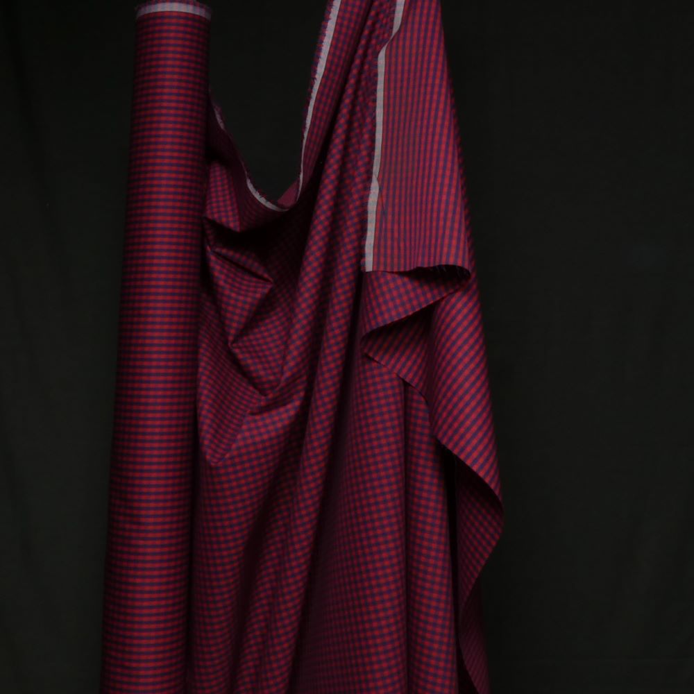 Thin Twill-Woven Shirting Fabric, Checked Red Blue