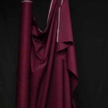 Thin Twill-Woven Shirting Fabric, Checked Red Blue