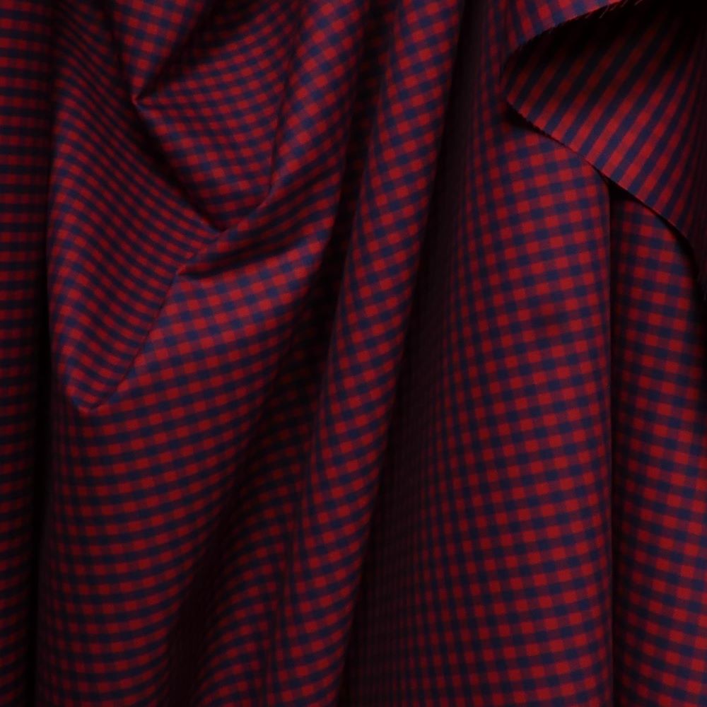 Thin Twill-Woven Shirting Fabric, Checked Red Blue - 2
