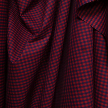 Thin Twill-Woven Shirting Fabric, Checked Red Blue