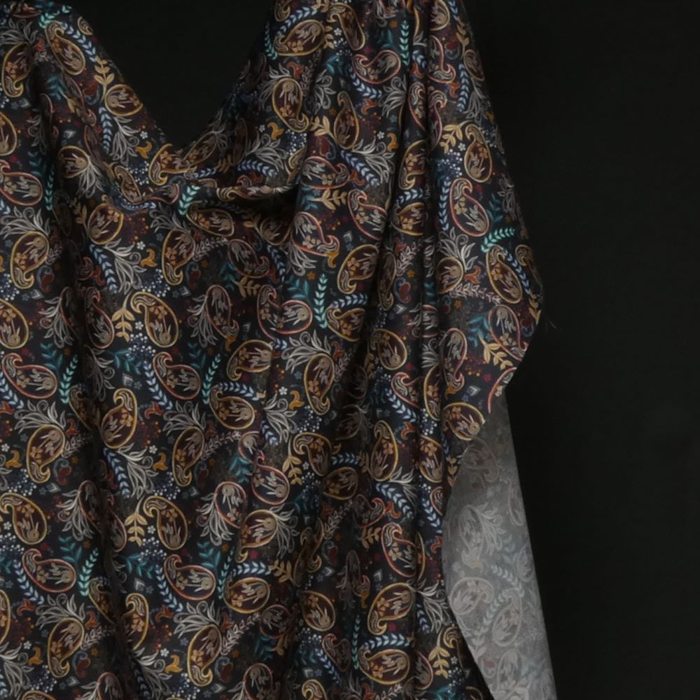 Popeline Cotton Paisley Blue Brown