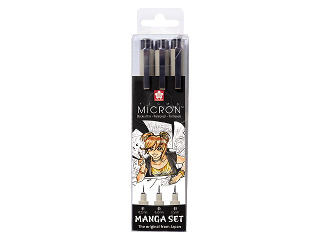 Sakura Pigma Micron Manga – svarta fineliners, 3-pack / Manga Set Pigma Micron 3-pieces