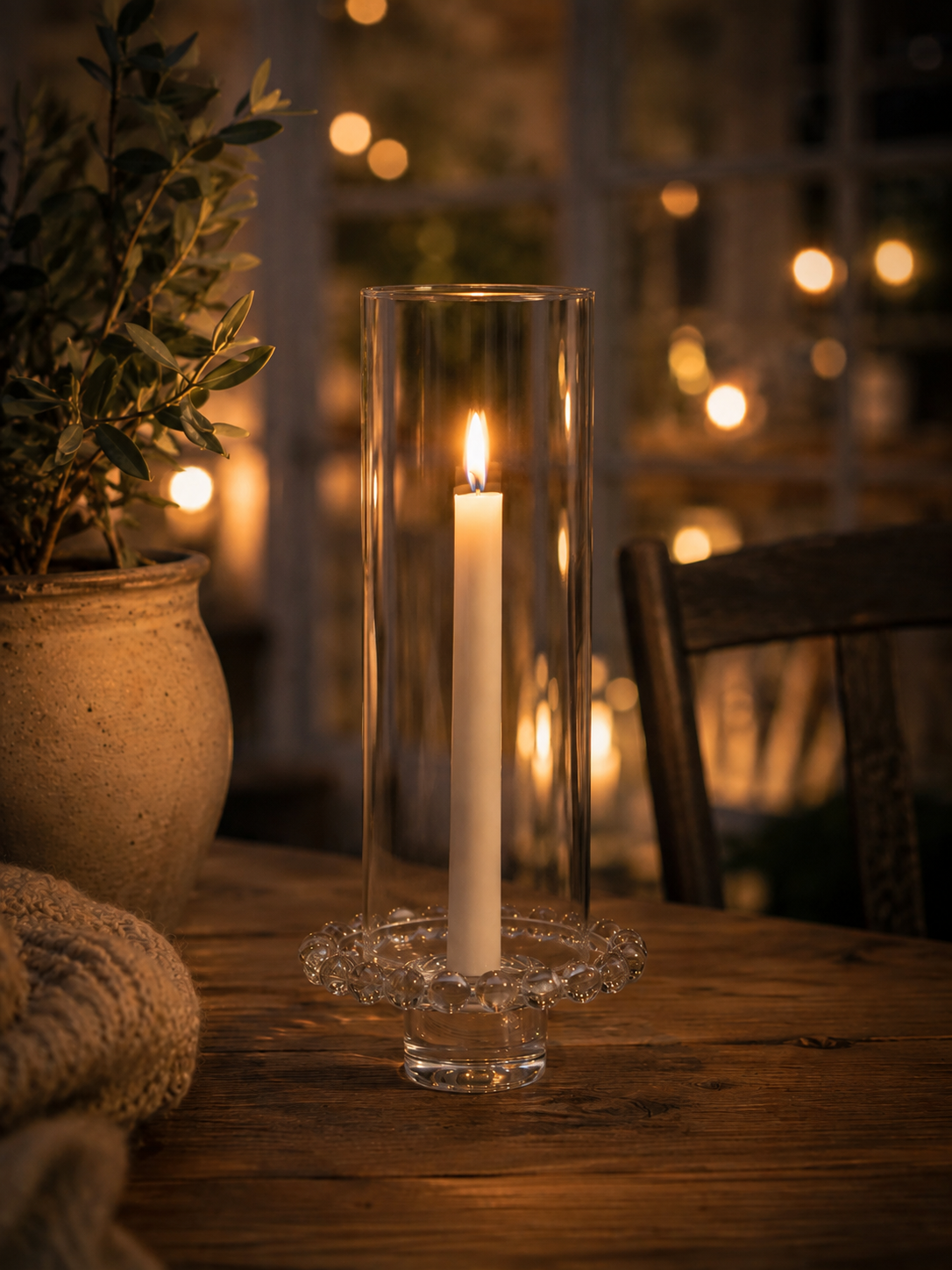 Lantern - Candle holder for crown candles - Glass - 34,5x13 cm