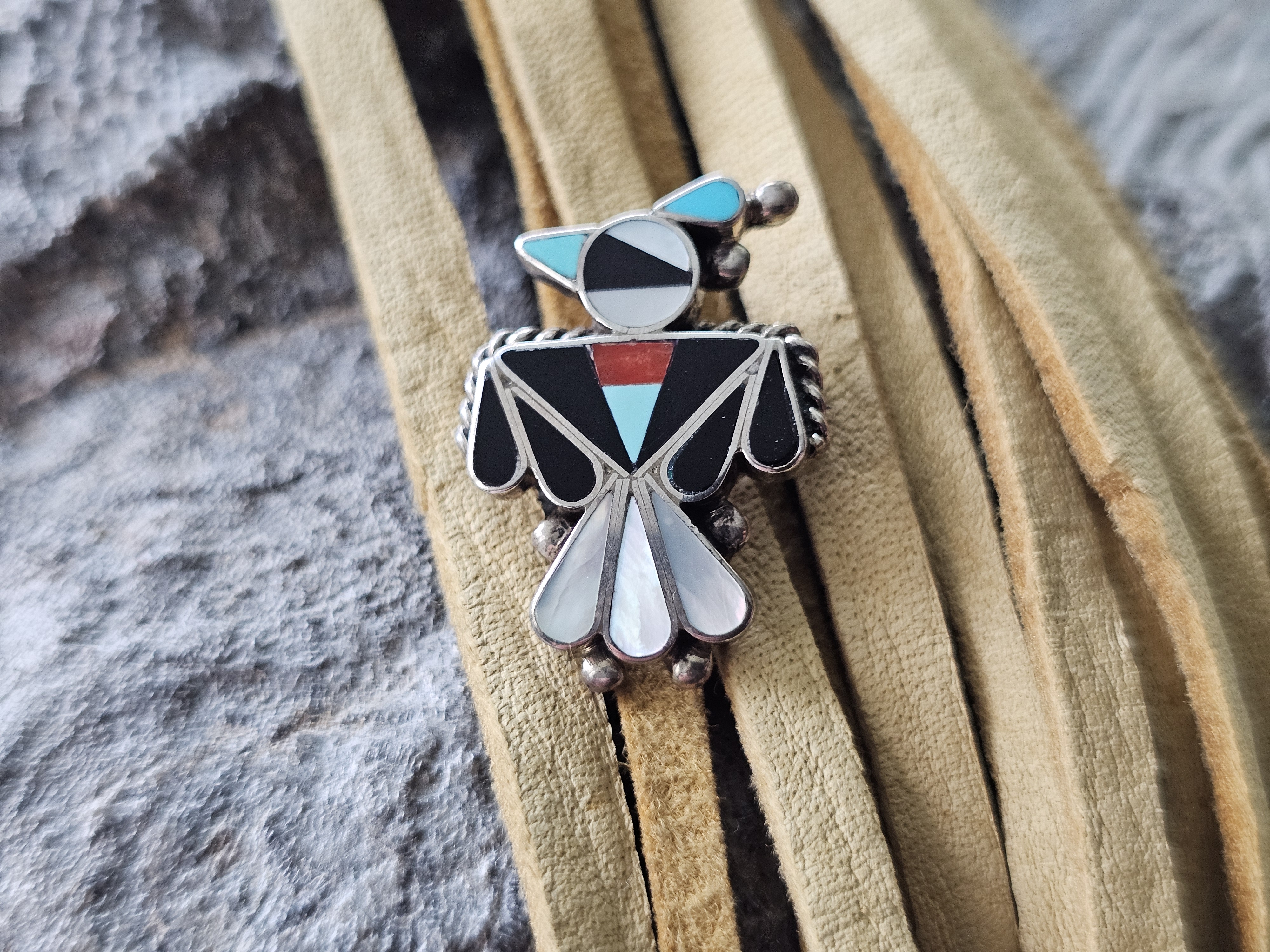 Thunderbird, hänge och brosch, channel inlay, silver-925 ( Zuni )