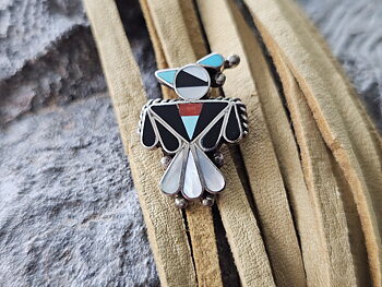 Thunderbird, pendant and brooch, channel inlay, 925 silver (Zuni)