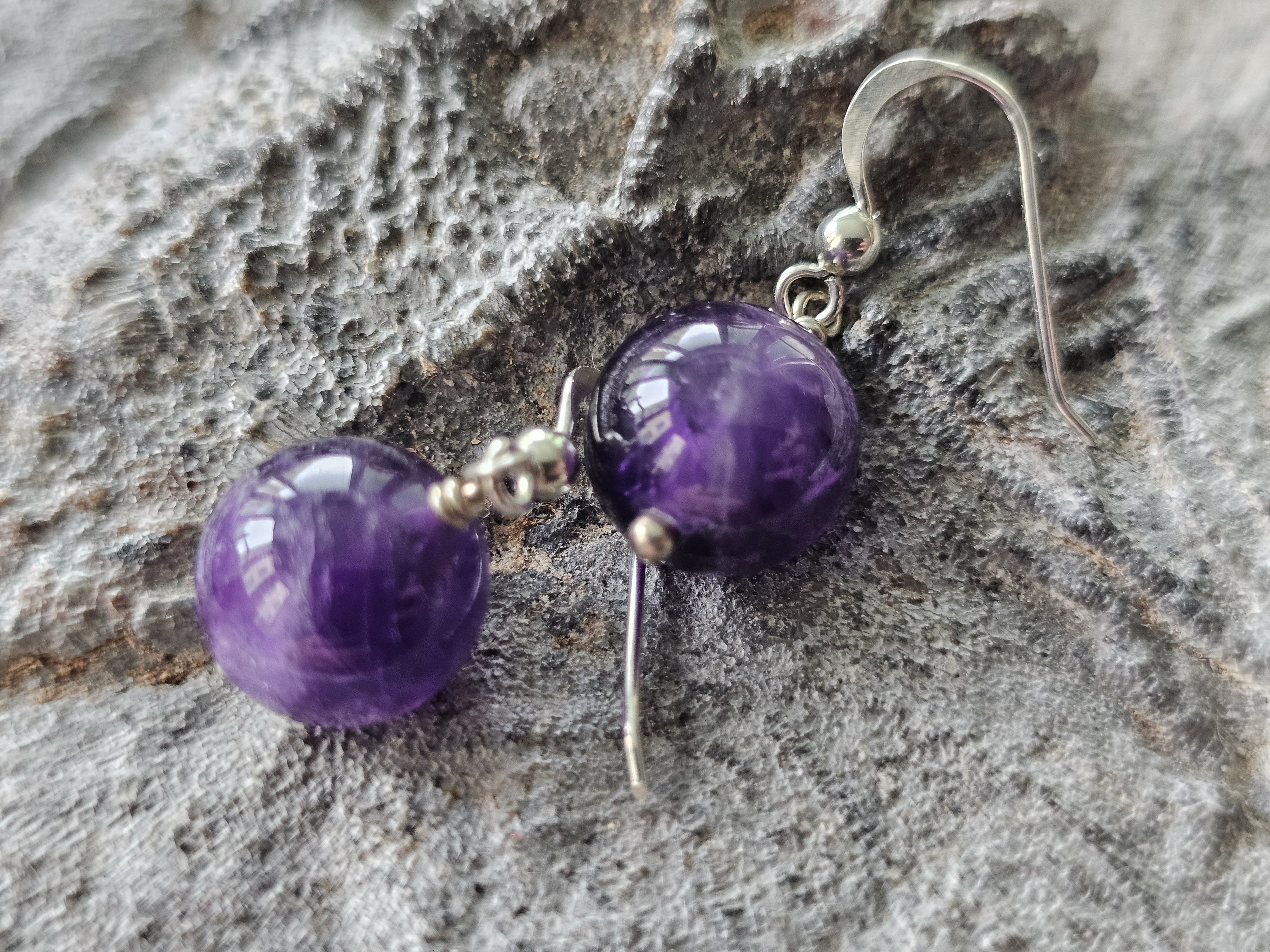 Amethyst Earrings, 12 mm, 925 Silver